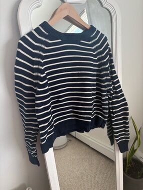 French Connection Navy and White Striped Crewneck Sweater